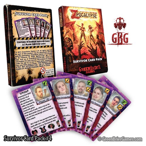 2!GBRZP194 Zpocalypse Board Game: Survivor Pack 4 published by Green Brier Games