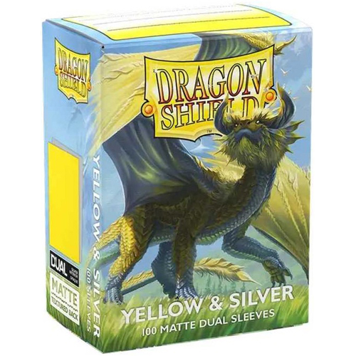 3!ARCT15071 100 x Yellow And Silver Matte Dual Standard Card Sleeves 63.5mm x 88mm (Dragon Shield) published by Arcane Tinmen