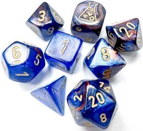 CHX30055 Chessex Lustrous Polyhedral 7-Die Set: Azurite with Gold published by Chessex