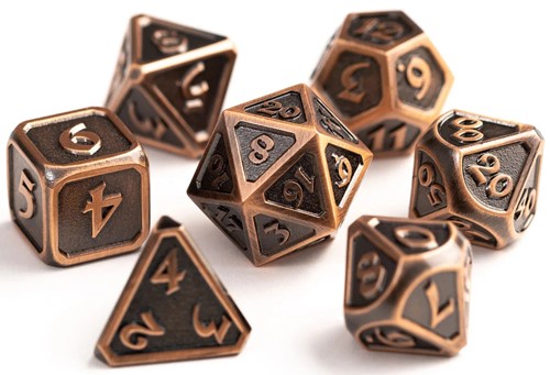 DHDM0100010 7pc RPG Dice Set: Mythica Battleworn Copper published by Die Hard Dice