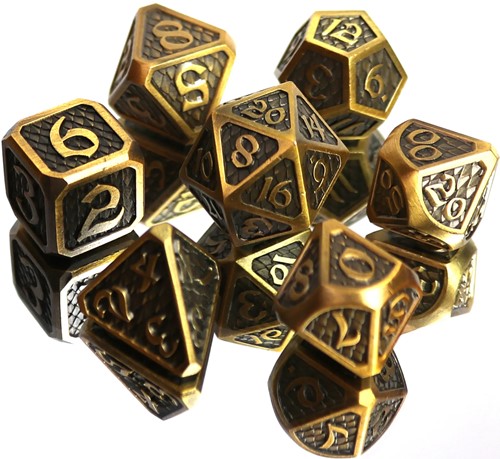 DHDM0200030 7pc RPG Dice Set: Drakona Eldric Electrum published by Die Hard Dice