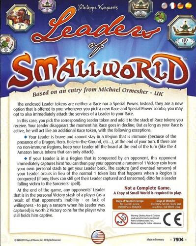 DOW7904 Small World Board Game: Leaders Of Small World Expansion published by Days Of Wonder