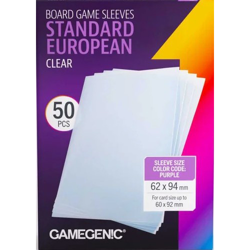 3!GGS10178ML 50 x Board Game Sleeves Standard European Clear 59mm x 92mm (Gamegenic) published by Gamegenic