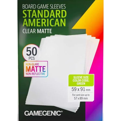 3!GGS10189ML 50 x Board Game Sleeves Standard American Clear Matte 57mm x 89mm (Gamegenic) published by Gamegenic