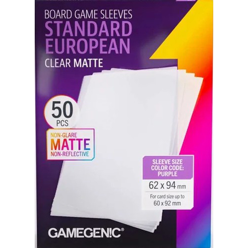 3!GGS10191ML 50 x Board Game Sleeves Standard European Clear Matte 59mm x 92mm (Gamegenic) published by Gamegenic