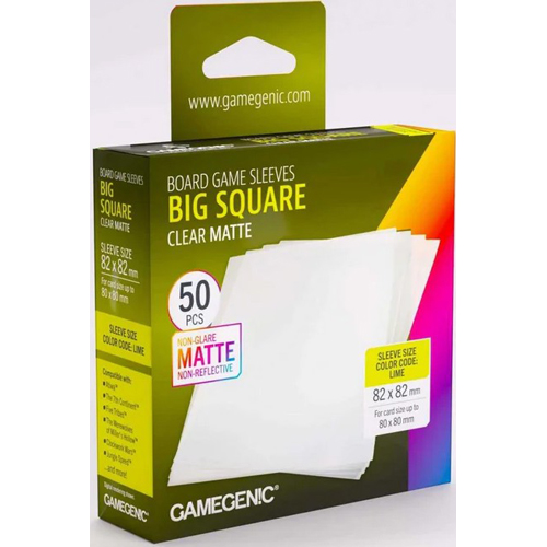 3!GGS10195ML 100 x Board Game Sleeves Big Square Clear Matte 80mm x 80mm (Gamegenic) published by Gamegenic