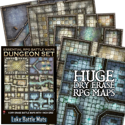 1!LOKEBM076 Essential RPG Battle Maps Dungeon Set: 6 Dry Erase Maps published by Loke Battle Mats