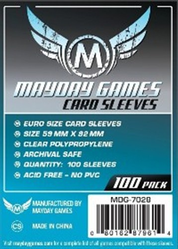 100 x Clear Standard European Card Sleeves 59mm x 92mm (Mayday)