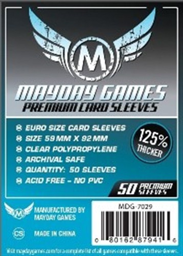 3!MDG7029 50 x Clear Standard European Card Sleeves 59mm x 92mm (Mayday Premium) published by Mayday Games