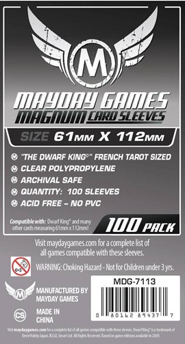 MDG7113 100 x Clear French Tarot Card Sleeves 61mm x 112mm (Mayday) published by Mayday Games