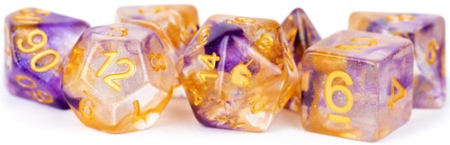 MET711 Resin Poly Dice Set: Unicorn Royal Sunset published by Metallic Dice Games