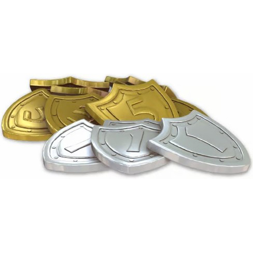 2!NGSH10 Synchro Horizon Board Game: Metal Shield Tokens Box published by New Game Entertainment