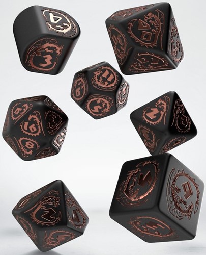 QWSRDRA3X Q-Workshop Dragons Modern Dice Set Black And Copper published by Q-Workshop