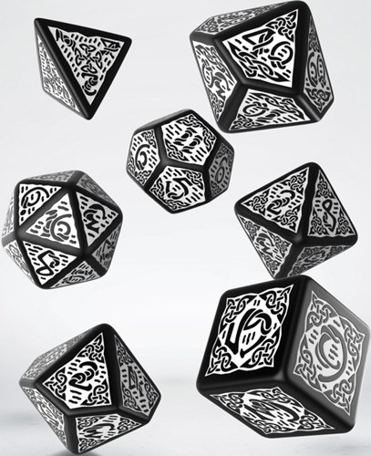 QWSSCER05 Q-Workshop Celtic 3D Revised Black And White Dice Set published by Q-Workshop