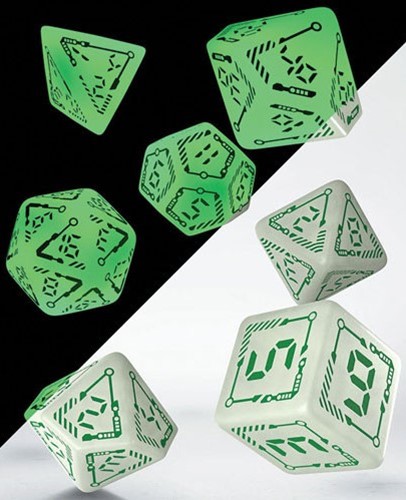 QWSSDGT3N Q-Workshop Digital Glowing Dice Set Radiant And Green published by Q-Workshop