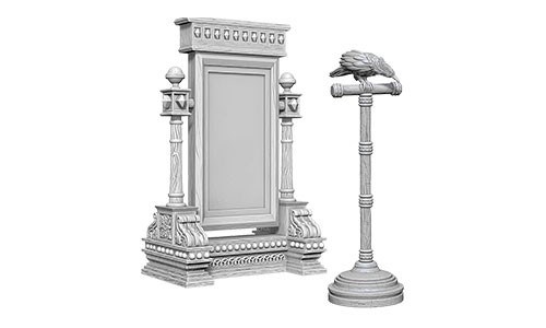 2!WZK73367S Pathfinder Deep Cuts Unpainted Miniatures: Mirror And Bird On Stand published by WizKids Games
