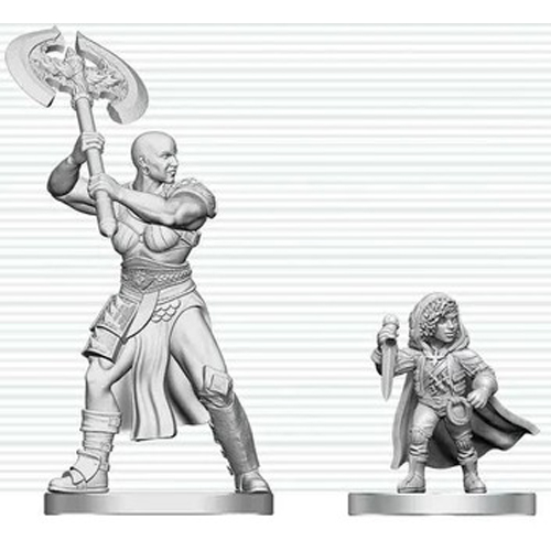 3!WZK90884 Dungeons And Dragons Nolzur's Marvelous Unpainted Minis: Goliath Barbarian And Halfling Rogue published by WizKids Games